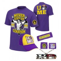 WWE комплект рестлера Джона Сины, John Cena, Never Give Up, Cenation, Фиолетовая, 4 наименования
